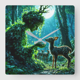 Mother nature's gentle touch on a spotted fawn quadratische wanduhr