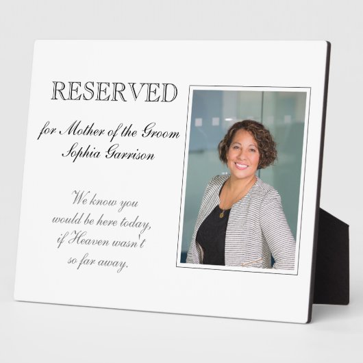 Mother of Groom Reserved Foto Memorial Wedding Fotoplatte (Seite)