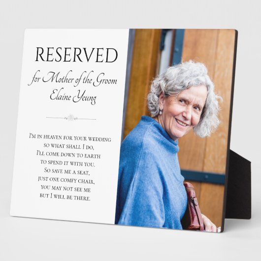 Mother of Groom Save A Seat Photo Memorial Wedding Fotoplatte (Seite)