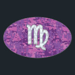 Mother of Pearl Virgo Zodiac on Pink Digital Camo Ovaler Aufkleber<br><div class="desc">A mother of pearl Like Virgo Zodiac Sign on Digital Camouflage in pink purple and fuchsia background. A modern urban girly style design for a great custom skin gift idea. 
 



Use the "Message" link to contact us with your special design requests or for some assistance with your customization needs.</div>