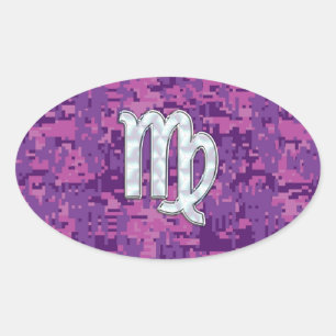 Mother of Pearl Virgo Zodiac on Pink Digital Camo Ovaler Aufkleber