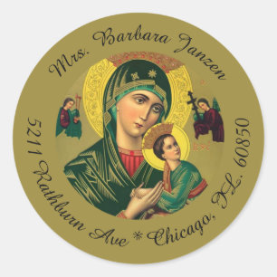 Mother of Perpetual Help Religious Address Labels Runder Aufkleber