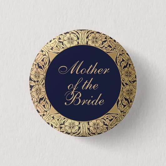 Mother of the Bride Navy Blue Vintage Gold Roses Button (Vorderseite)