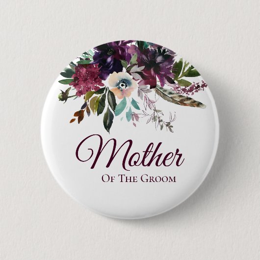 Mother Of The Groom Burgundy Floral Button (Vorderseite)