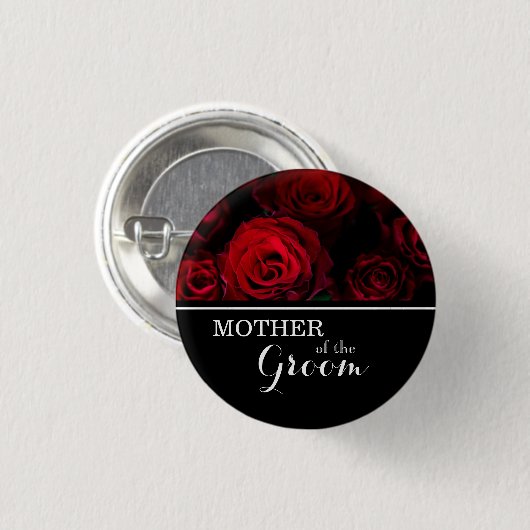 "Mother of The Groom" Wedding Red Roses Button (Vorne & Hinten)