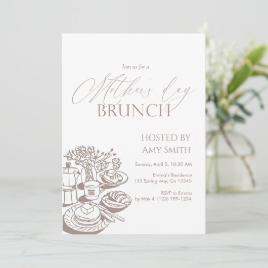Mother’s Day Brunch Neutral Line  Einladung (Stehend Vorderseite)