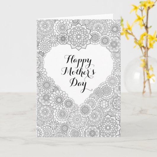 Mother’s Day Card: Adult Coloring Karte (Gelbe Blume)