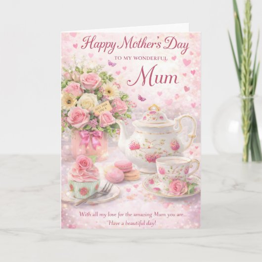 Mother’s Day Card for Mum – Floral Tea Design Karte (Vorderseite)