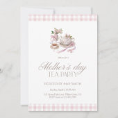 Mother’s Day Tea Party Pink Gingham Einladung (Vorderseite)