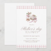 Mother’s Day Tea Party Pink Gingham Einladung (Vorne/Hinten)