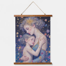 Mother’s Embrace – Emotional Night Sky Tapestry Wandteppich Mit Holzrahmen