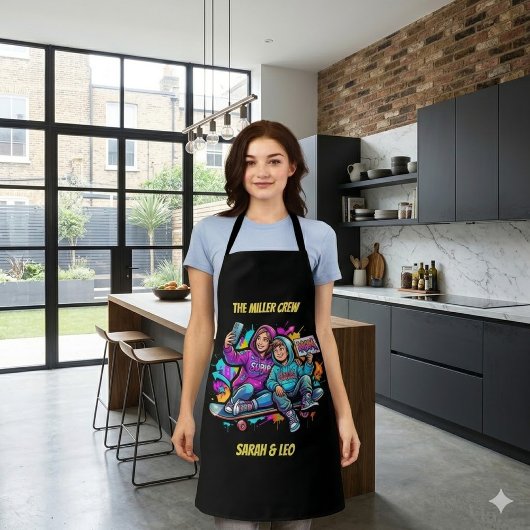 Mother Son Skater Black Graffiti Apron Schürze