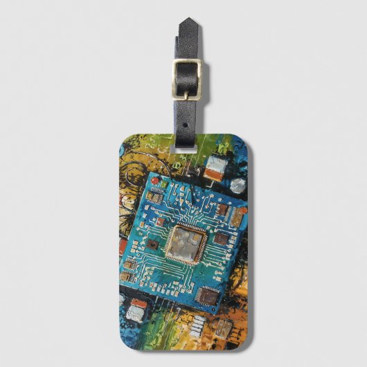Motherboard - Abstract Computer Tech Art Gepäckanhänger (Vorderseite Vertikal)
