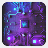 Motherboard Microchip Lila Blue IT Computer Back Quadratischer Aufkleber (Vorderseite)