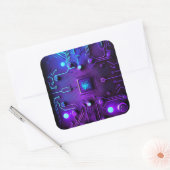 Motherboard Microchip Lila Blue IT Computer Back Quadratischer Aufkleber (Umschlag)