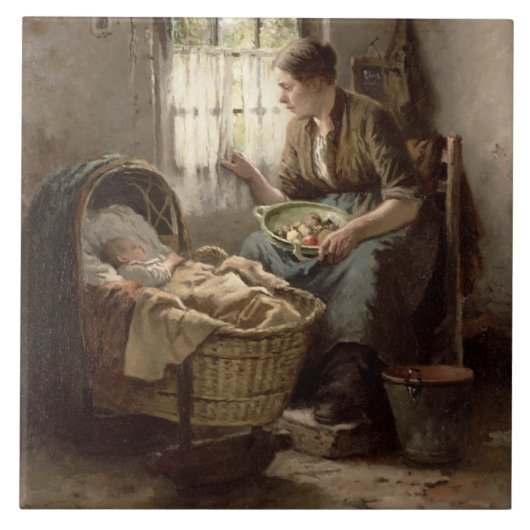 Motherly Zuneigung (Öl auf Leinwand) Fliese (Vorderseite)