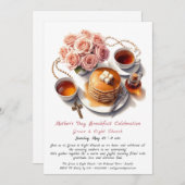 Mother's Day Breakfast Einladung - Pancakes Rose (Vorne/Hinten)