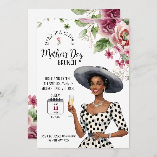 Mother's Day Brunch Einladung - Stilvolle Dame (Vorne/Hinten)