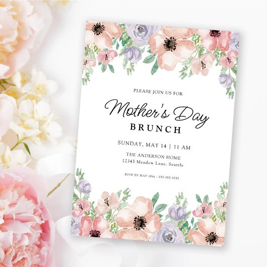 Mother's Day Brunch Pastel Watercolor Floral  Einladung