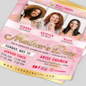 Mother's Day Church Service Pink Florals & Gold Flyer
