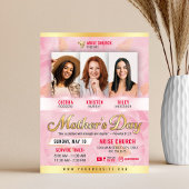 Mother's Day Church Service Pink Florals & Gold Flyer