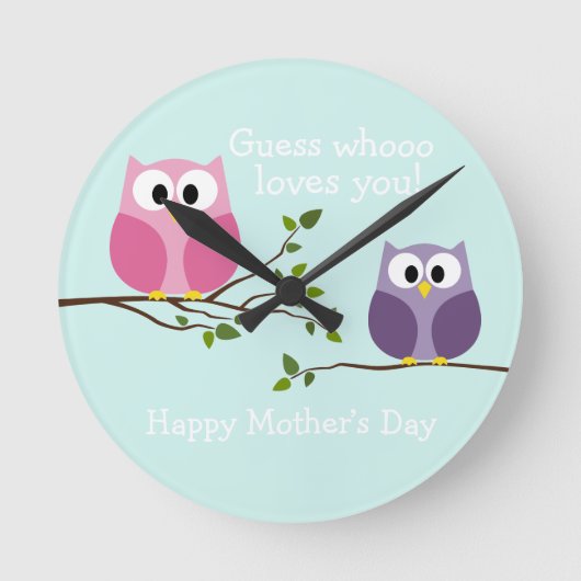 Mothers Day - Cute Owls Runde Wanduhr (Vorderseite)