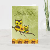 Mother's Day Greeting Card With Owls And Sunflower Karte (Vorderseite)