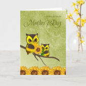 Mother's Day Greeting Card With Owls And Sunflower Karte (Gelbe Blume)