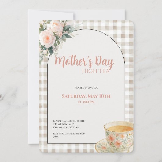 Mother's Day High Tea Invitation Floral Tea Party Einladung (Vorderseite)
