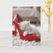 Mother's Day Kitten Sleeping in a Red Shoe Karte (Gelbe Blume)