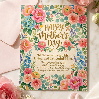Mothers Day Most Incredible Loving Mom Floral Art Postkarte