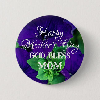 Mother's Day Purple Flower Photo God Bless Mom     Button