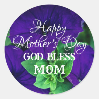 Mother's Day Purple Flower Photo God Bless Mom     Runder Aufkleber
