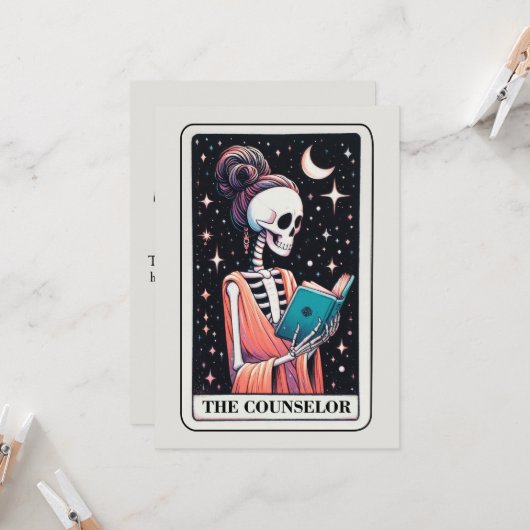 Mother's Day Skeleton The Counselor Tarot Karte (Vorderseite/Rückseite Beispiel)