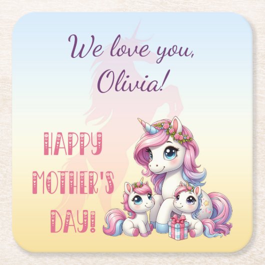 Mother's Day Unicorn-Themed Party Rechteckiger Pappuntersetzer (Vorderseite)