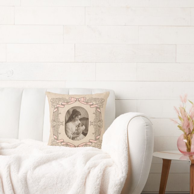 Mothers Day Vintage Coquette Pink Bow Frame Kissen (Liege)