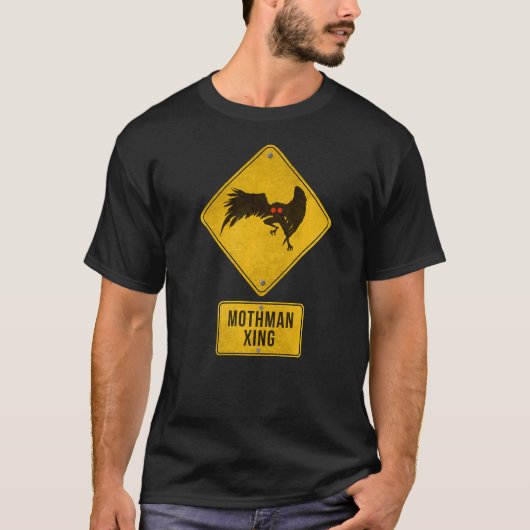 Mothman Crossing Sign Yellow Mothman Xing Sign T-Shirt (Vorderseite)