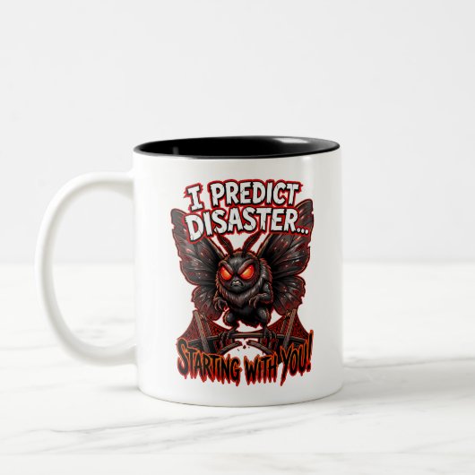 Mothman I Predict Disaster Funny Cryptid Humor Zweifarbige Tasse (Links)