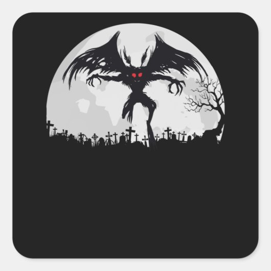 Mothman Moon Cryptid Point Pleasant Gift Quadratischer Aufkleber (Vorderseite)