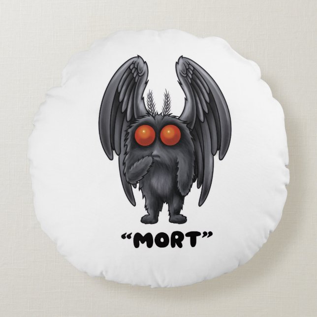 Mothman "Mort" Rundes Kissen (Vorderseite)