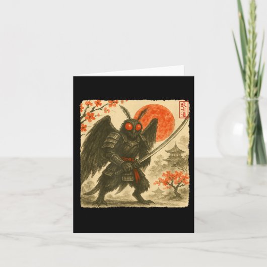 Mothman Samurai Japanese Warrior Costume Sumi-e Ar Karte (Vorderseite)