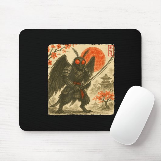 Mothman Samurai Japanese Warrior Costume Sumi-e Ar Mousepad (Mit Mouse)
