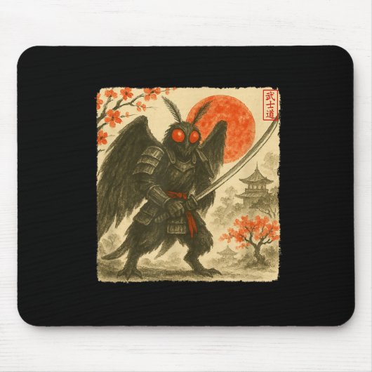 Mothman-Samurai-Japanischer Krieger-Kostüm Sumi-e Mousepad (Vorne)