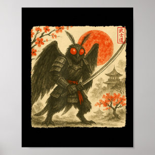 Mothman-Samurai-Japanischer-Krieger-Kostüm Sumi-e Poster