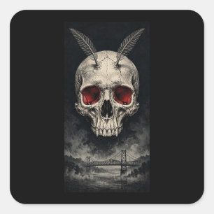 Mothman-Schädel Rote Augen Brücke Nacht Aufkleber