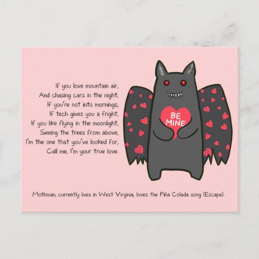 Mothman Valentine Card Feiertagspostkarte (Vorderseite)
