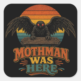 Mothman war hier Retro-Sonnenuntergangs-Aufkleber Quadratischer Aufkleber