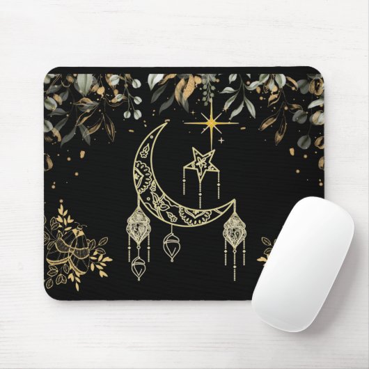 Moths and Moon Celestial Black Mousepad (Mit Mouse)