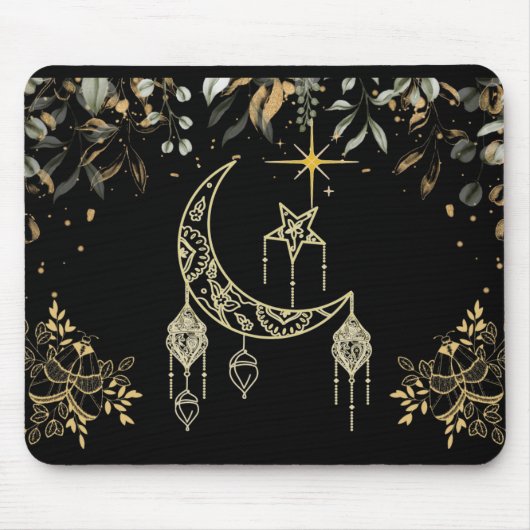 Moths and Moon Celestial Black Mousepad (Vorne)