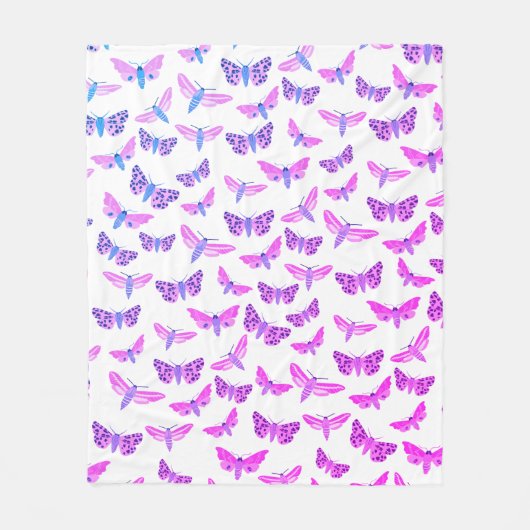 Moths Muster Pink Blau Lila Fleecedecke (Vorderseite)